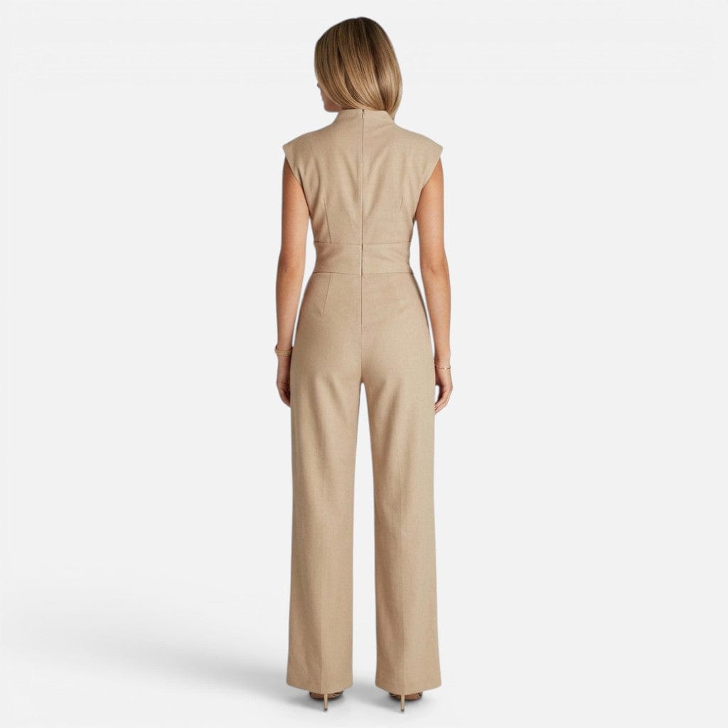Tuta intera donna elegante con scollo a V e drappeggio fluido