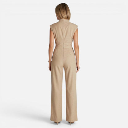Tuta intera donna elegante con scollo a V e drappeggio fluido