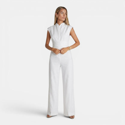 Tuta intera donna elegante con scollo a V e drappeggio fluido