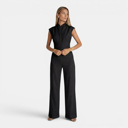 Tuta intera donna elegante con scollo a V e drappeggio fluido