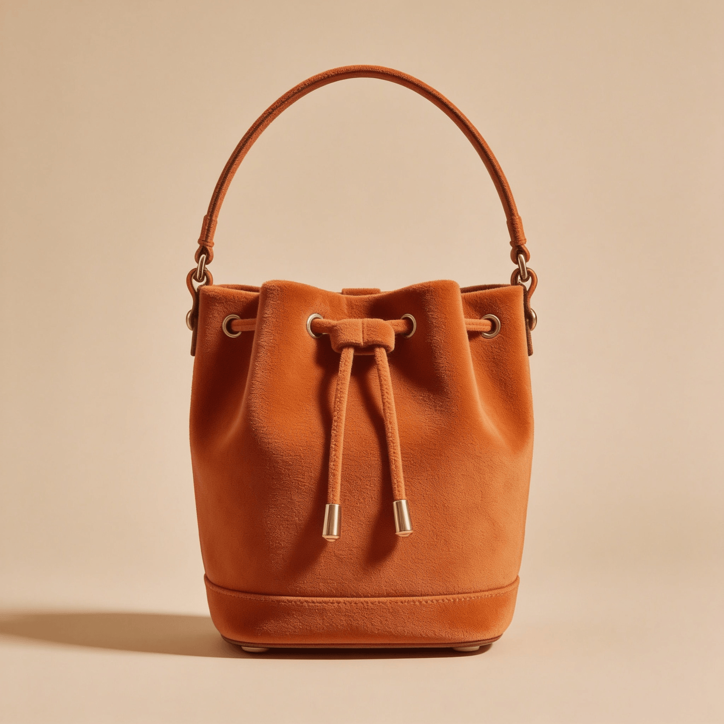 Borsa a Secchiello Savellini Luna in Camoscio Vegano — Arancio Sicilia, borsa da donna in materiale vegano.