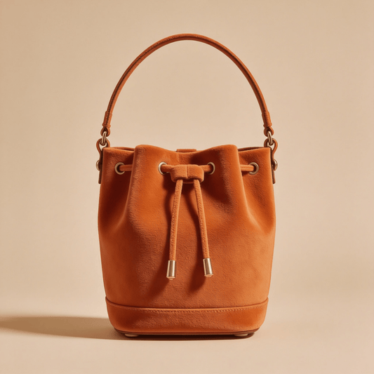 Borsa a Secchiello Savellini Luna in Camoscio Vegano — Arancio Sicilia, borsa da donna in materiale vegano.