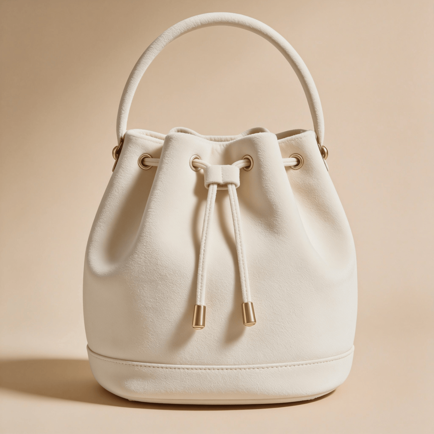 Borsa a Secchiello Savellini Luna in Camoscio Vegano — Avorio, borsa da donna in materiale vegano.