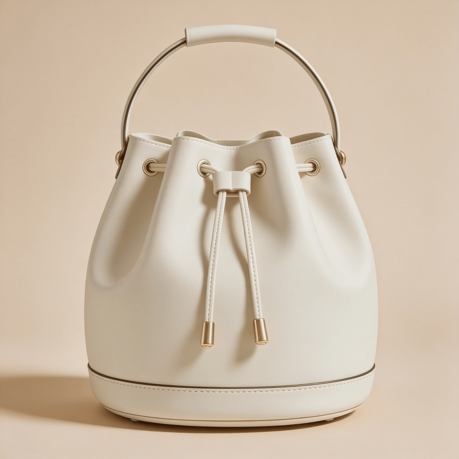 Borsa a Secchiello Savellini Luna in Ecopelle Liscia — Bianco Panna, borsa da donna in materiale vegano.