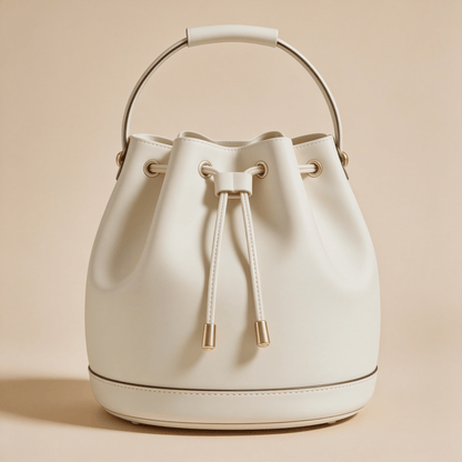 Borsa a Secchiello Savellini Luna in Ecopelle Liscia — Bianco Panna, borsa da donna in materiale vegano.