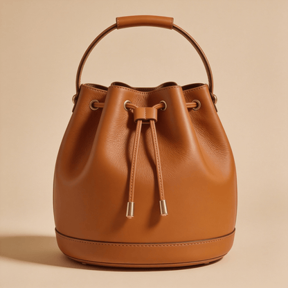 Borsa a Secchiello Savellini Luna in Ecopelle Liscia — Cuoio, borsa da donna in materiale vegano.