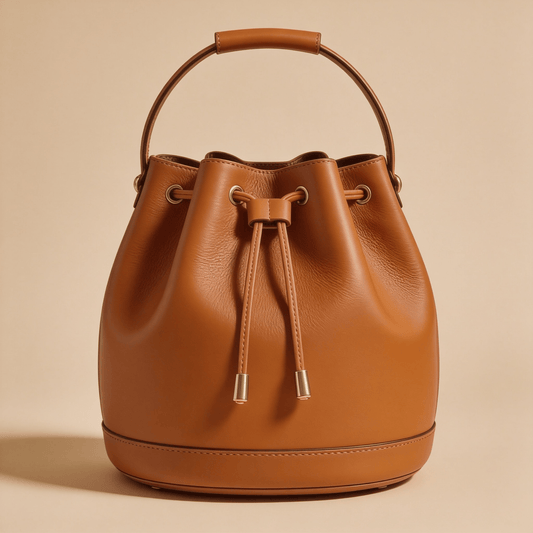 Borsa a Secchiello Savellini Luna in Ecopelle Liscia — Cuoio, borsa da donna in materiale vegano.