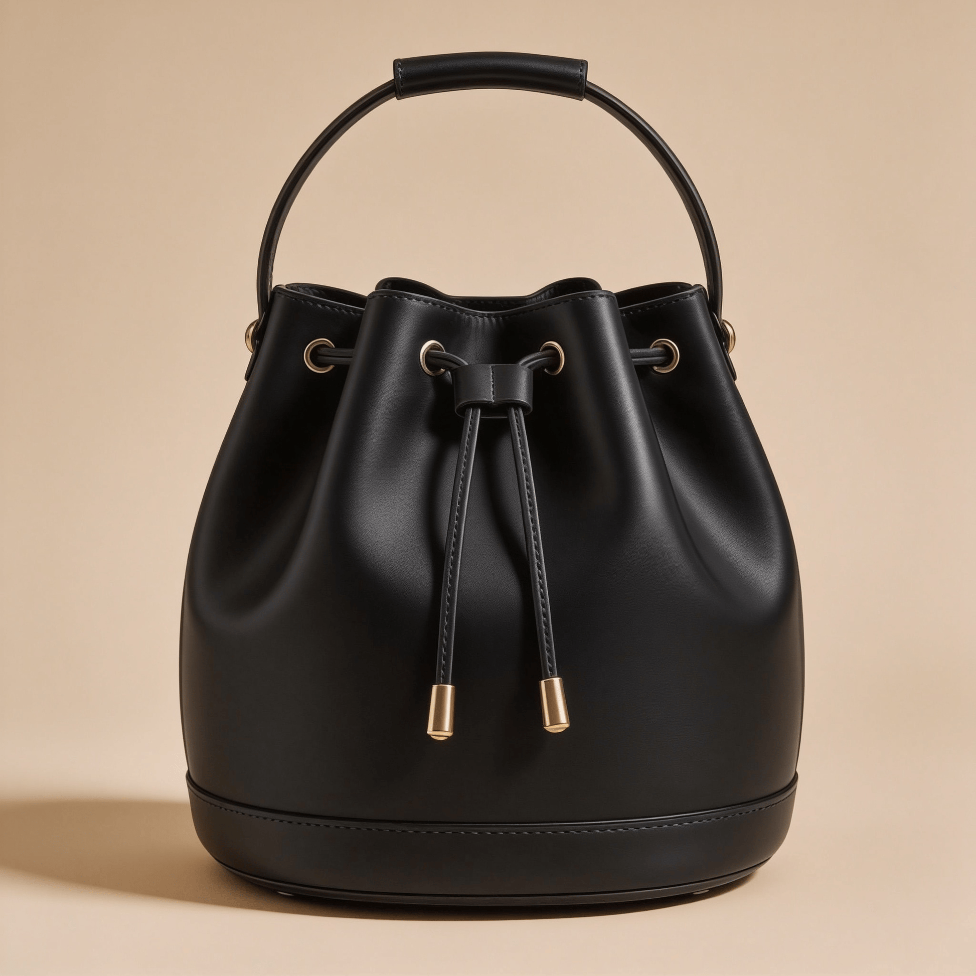 Borsa a Secchiello Savellini Luna in Ecopelle Liscia — Nero, borsa da donna in materiale vegano.