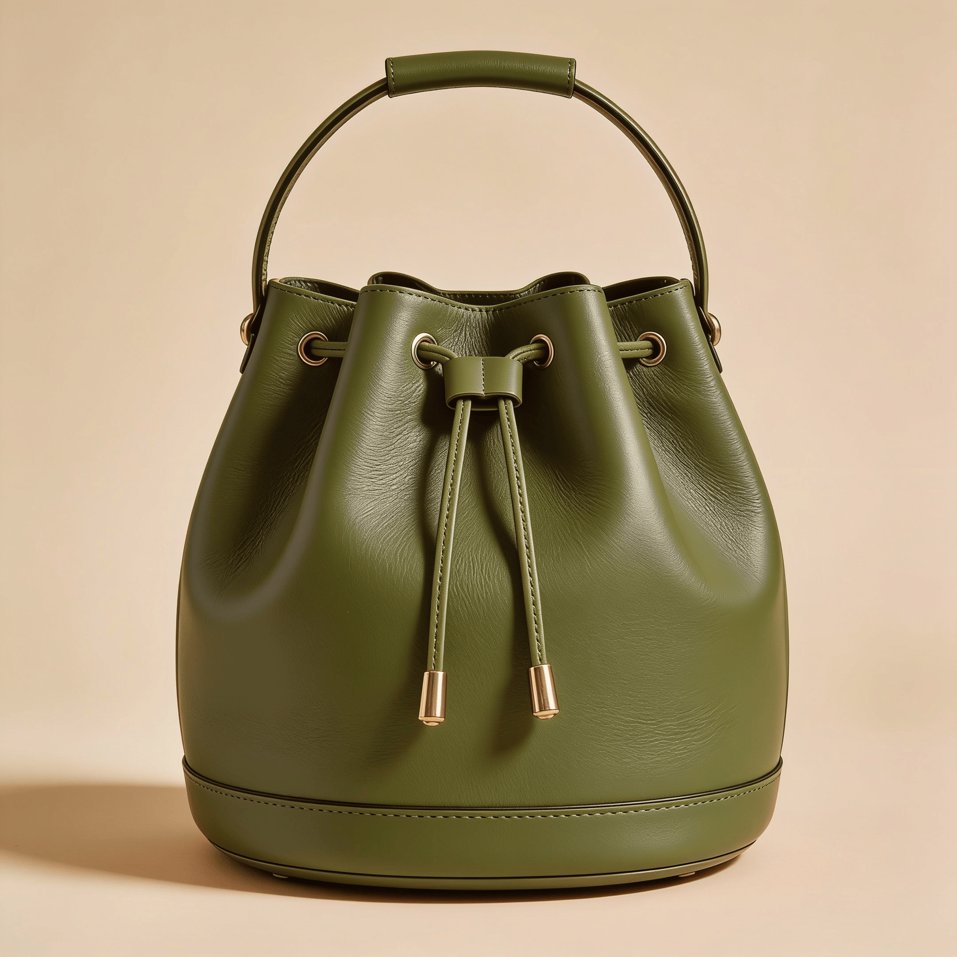 Borsa a Secchiello Savellini Luna in Ecopelle Liscia — Verde Oliva, borsa da donna in materiale vegano.