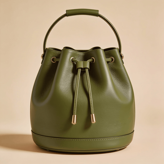 Borsa a Secchiello Savellini Luna in Ecopelle Liscia — Verde Oliva, borsa da donna in materiale vegano.