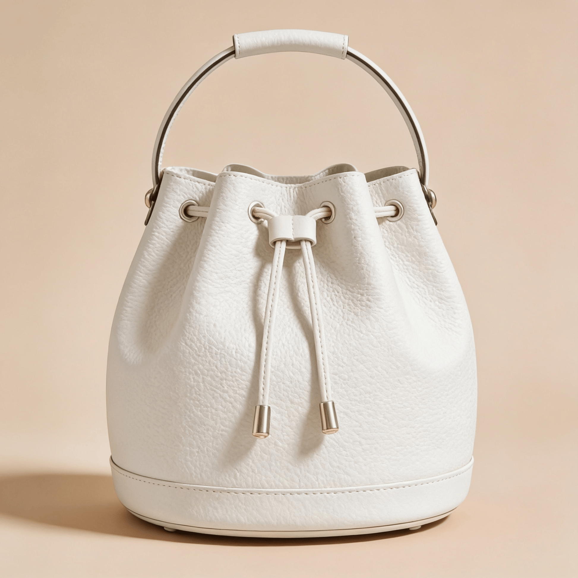 Borsa a Secchiello Savellini Luna in Ecopelle Martellata — Bianco Latte, borsa da donna in materiale vegano.