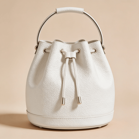 Borsa a Secchiello Savellini Luna in Ecopelle Martellata — Bianco Latte, borsa da donna in materiale vegano.