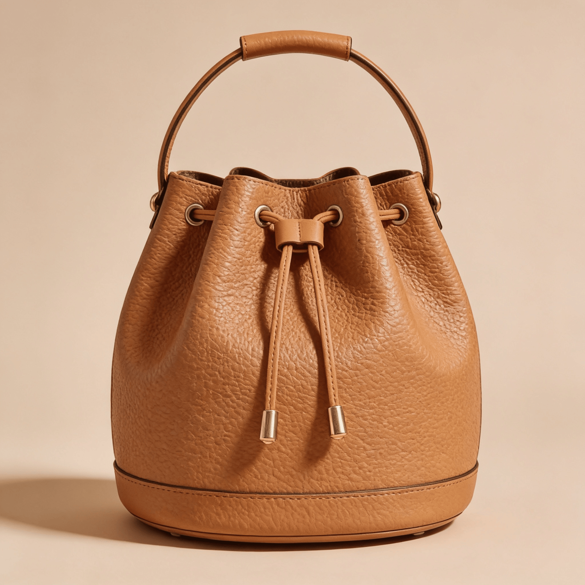 Borsa a Secchiello Savellini Luna in Ecopelle Martellata — Marrone Biscotto, borsa da donna in materiale vegano.
