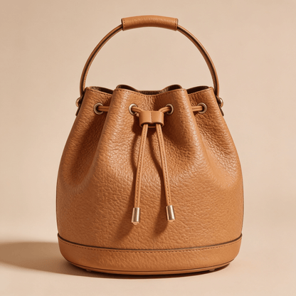 Borsa a Secchiello Savellini Luna in Ecopelle Martellata — Marrone Biscotto, borsa da donna in materiale vegano.