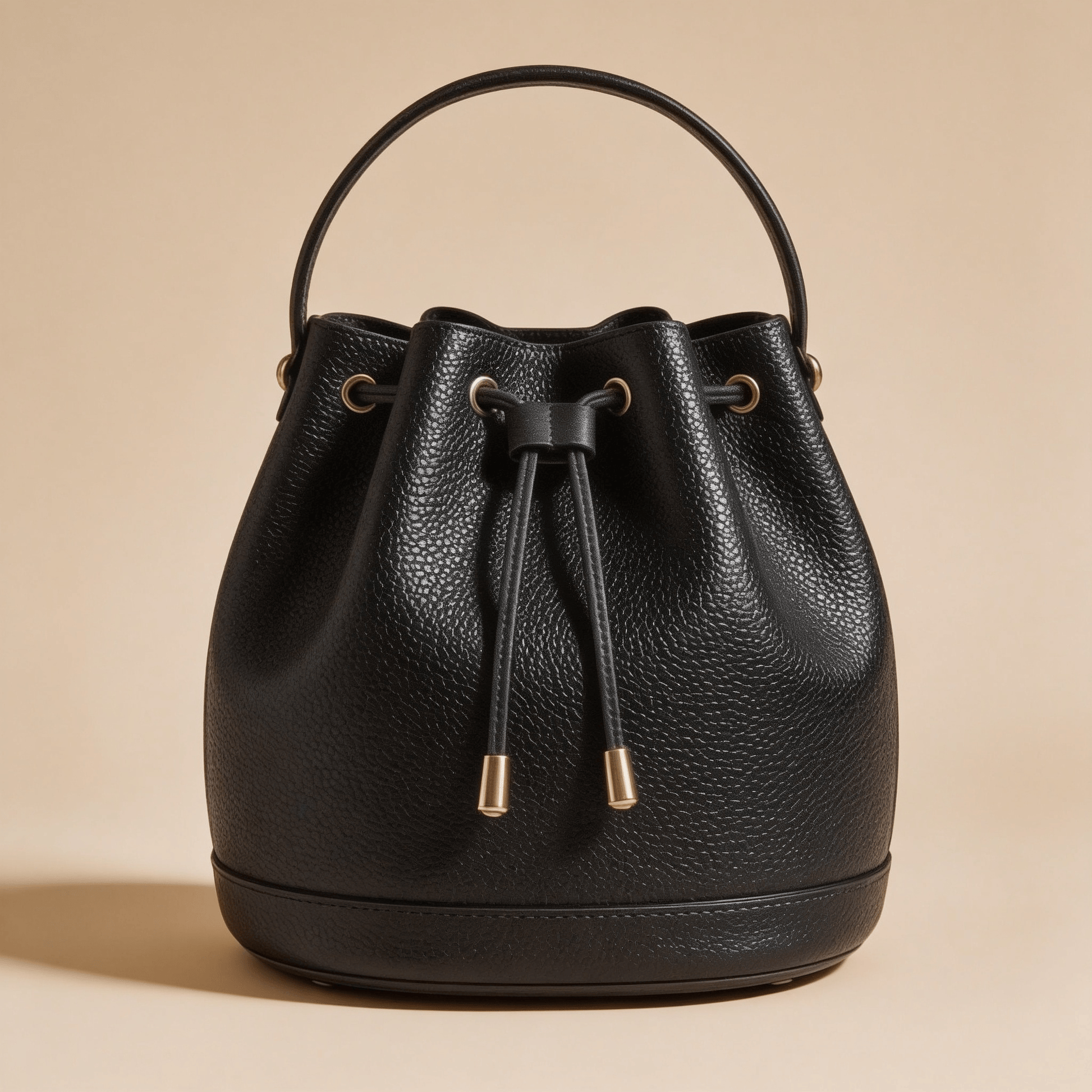 Borsa a Secchiello Savellini Luna in Ecopelle Martellata — Nero, borsa da donna in materiale vegano.