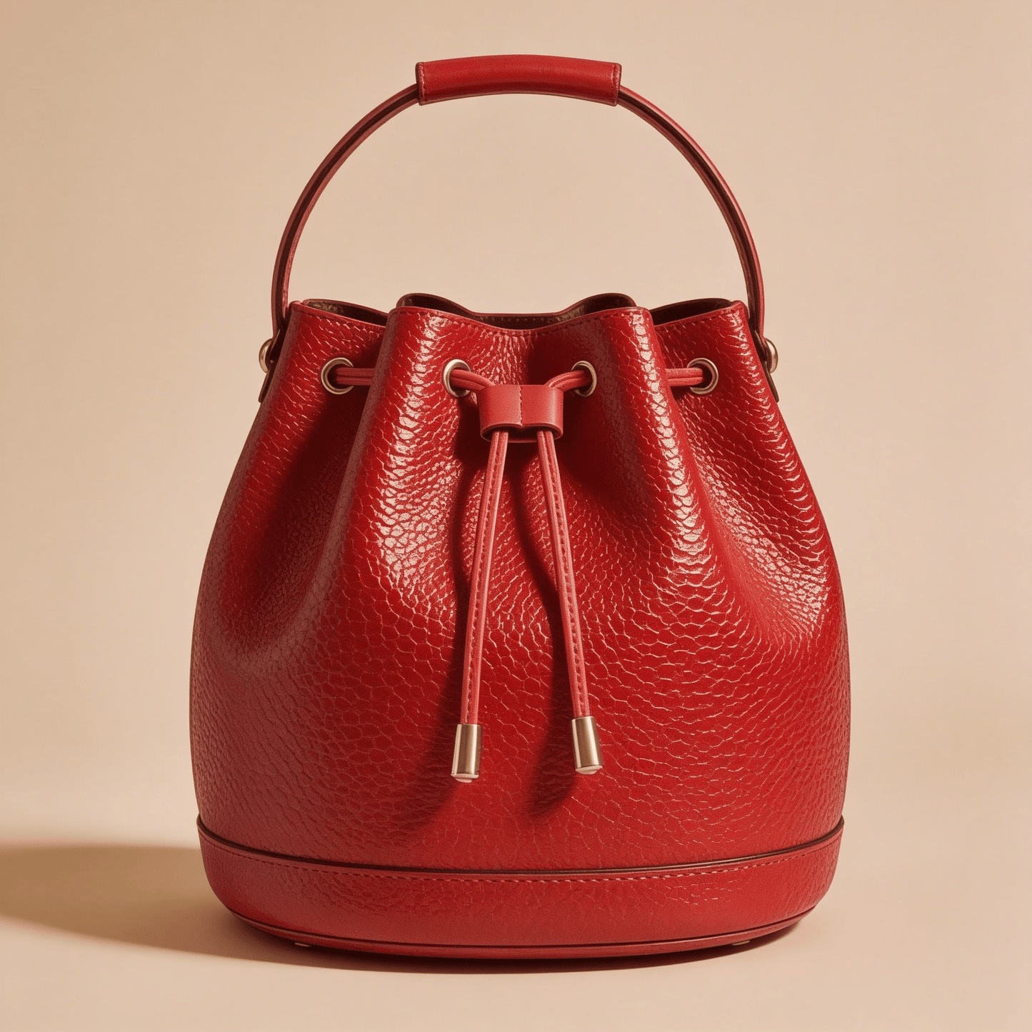 Borsa a Secchiello Savellini Luna in Ecopelle Martellata — Rosso, borsa da donna in materiale vegano.
