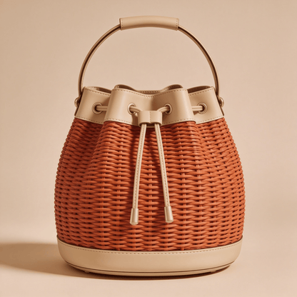 Borsa a Secchiello Savellini Luna in Vimini — Beige Paprika, borsa da donna in materiale vegano.