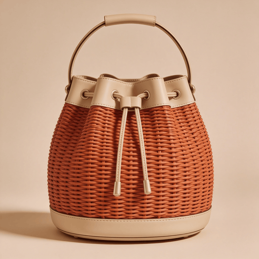 Borsa a Secchiello Savellini Luna in Vimini — Beige Paprika, borsa da donna in materiale vegano.