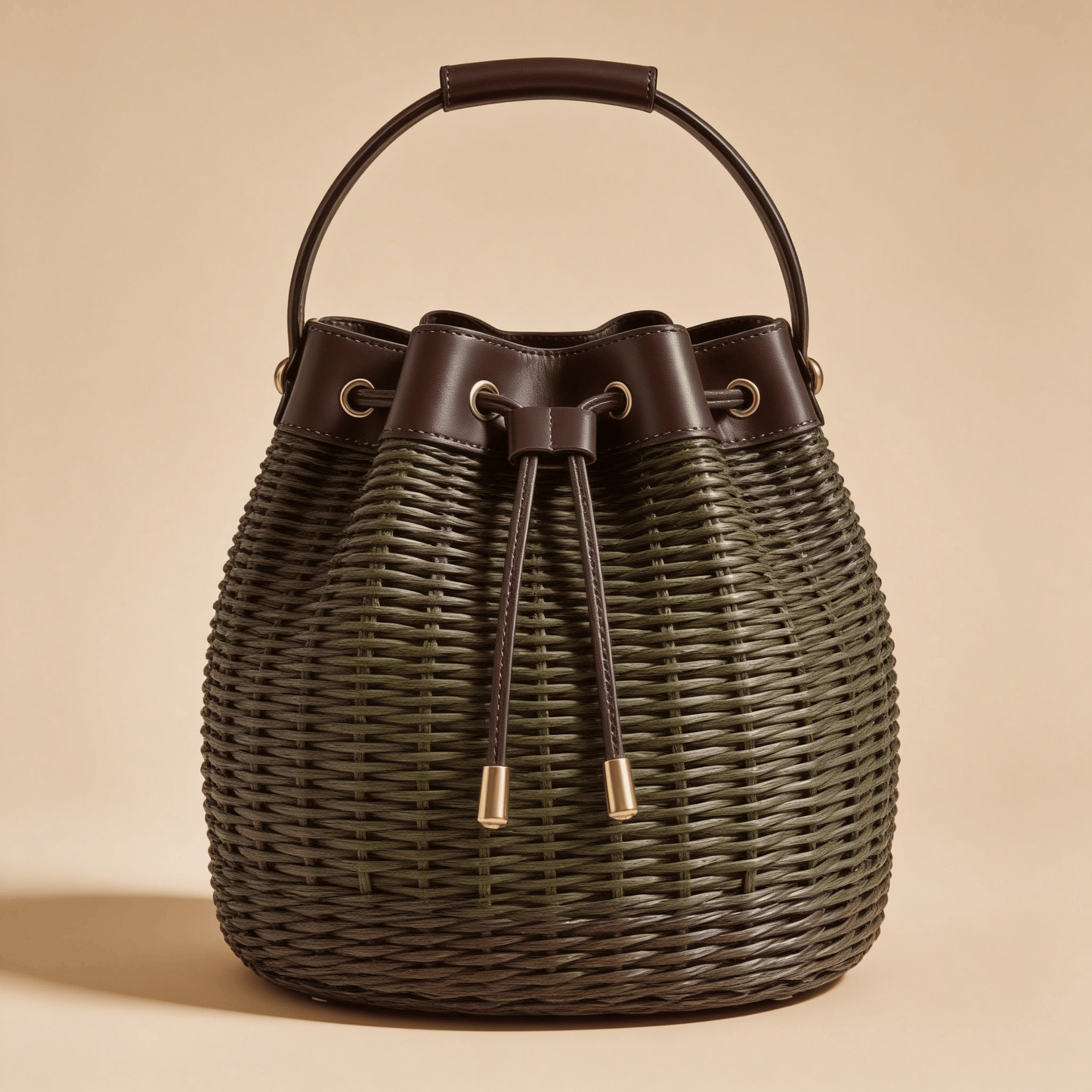 Borsa a Secchiello Savellini Luna in Vimini — Marrone Sottobosco, borsa da donna in materiale vegano.
