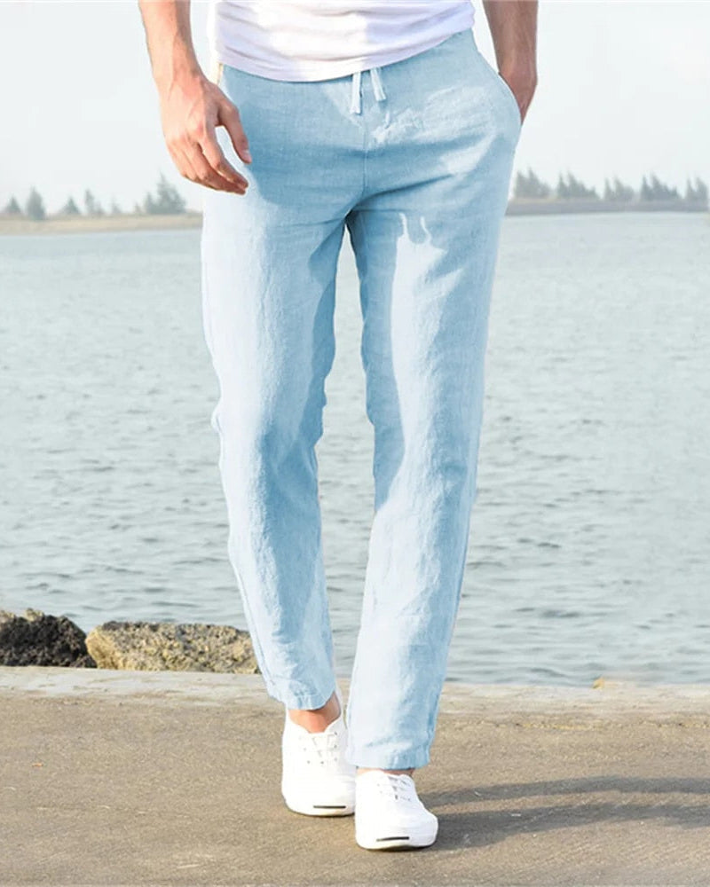 White Men's Breathable Summer Trousers Comfortable Fit — Lino Conti