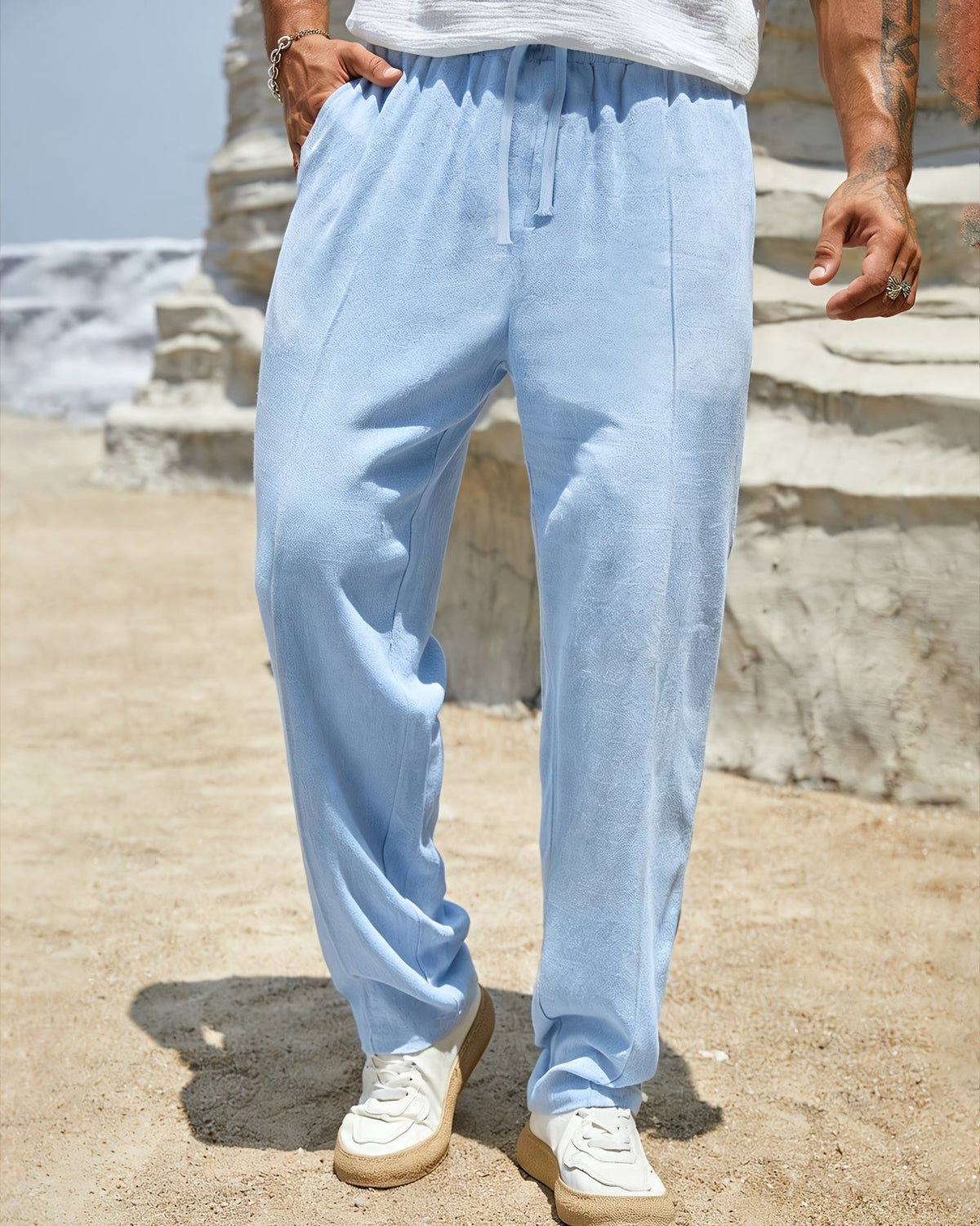 Khaki Men's Positano Drawstring Trousers — Lino Conti