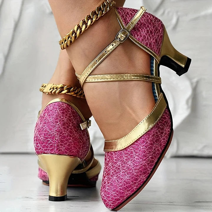 Sandali Donna Eleganti con Tacco Largo e Fibbia