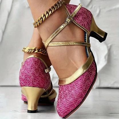 Sandali Donna Eleganti con Tacco Largo e Fibbia