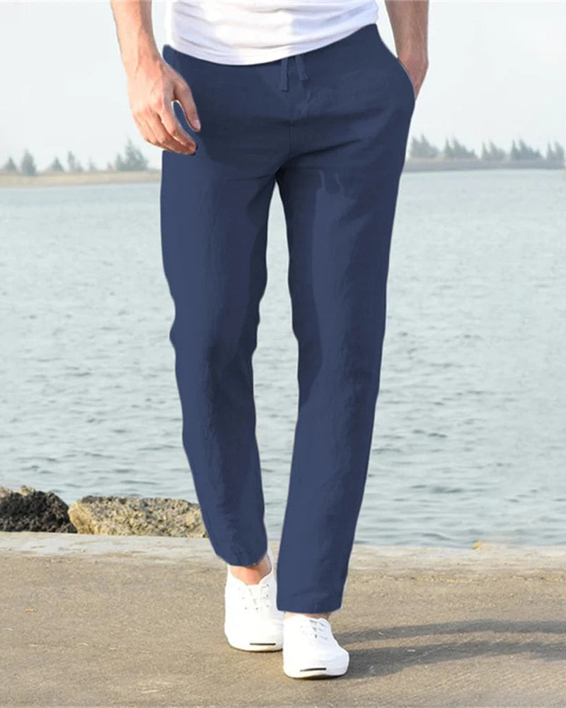 White Men's Breathable Summer Trousers Comfortable Fit — Lino Conti