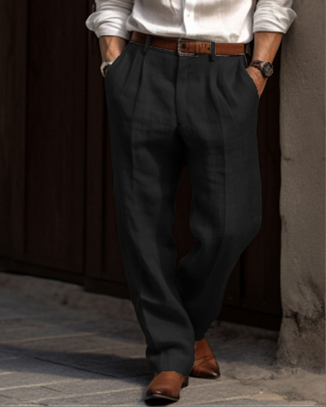 Beige Men's Elegant Casual Trousers Breathable Fabric — Lino Conti