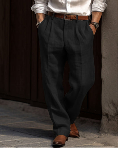 Beige Men's Elegant Casual Trousers Breathable Fabric — Lino Conti