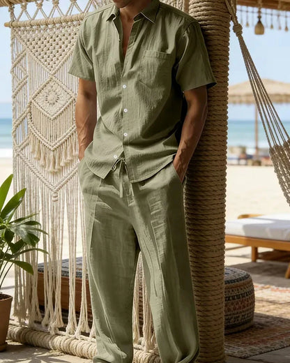 Black Men's Summer Set Short Sleeve Shirt Wide Leg Trousers — Lino Conti