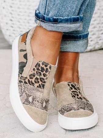 Sneakers Donna Comode Slip-On Platform in Tela Animalier