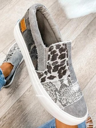 Sneakers Donna Comode Slip-On Platform in Tela Animalier