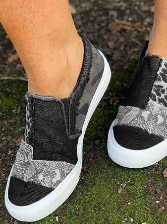 Sneakers Donna Comode Slip-On Platform in Tela Animalier