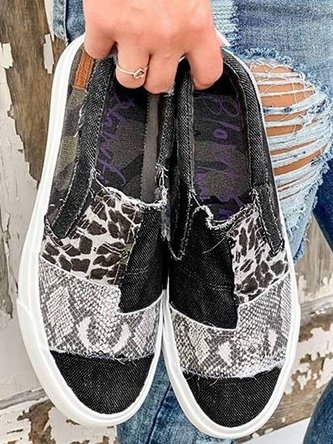 Sneakers Donna Comode Slip-On Platform in Tela Animalier