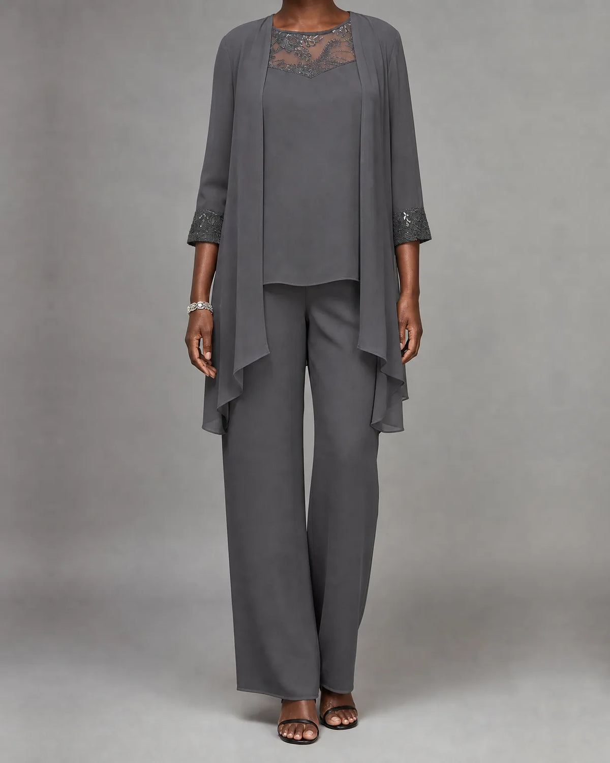 Completo da cerimonia ricamato tre pezzi con pantalone dritto