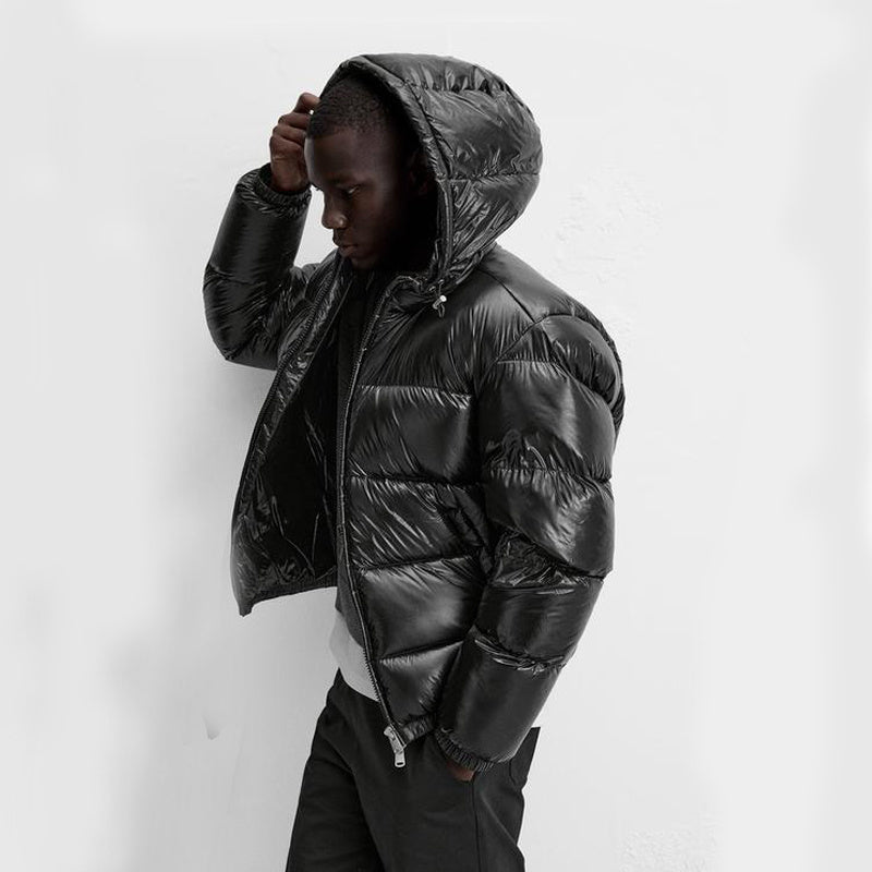 Herren Pufferjacke Schwarz – Warme Daunenjacke mit Kapuze für Winter
