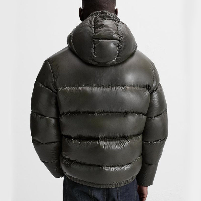 Herren Pufferjacke Schwarz – Warme Daunenjacke mit Kapuze für Winter