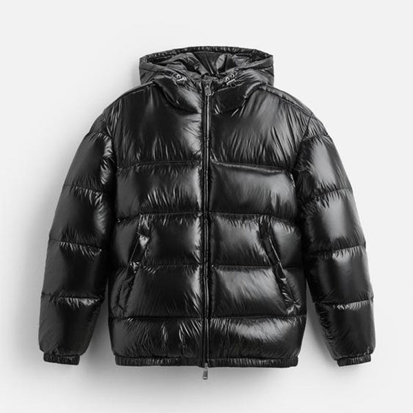 Herren Pufferjacke Schwarz – Warme Daunenjacke mit Kapuze für Winter