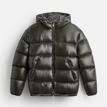 Herren Pufferjacke Schwarz – Warme Daunenjacke mit Kapuze für Winter