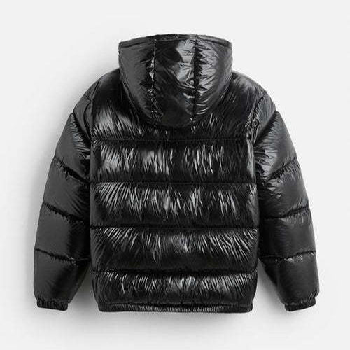 Herren Pufferjacke Schwarz – Warme Daunenjacke mit Kapuze für Winter