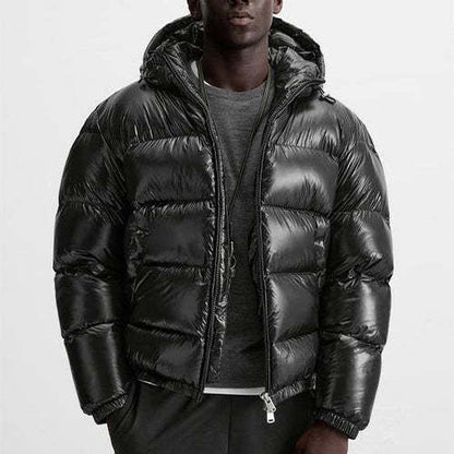 Herren Pufferjacke Schwarz – Warme Daunenjacke mit Kapuze für Winter
