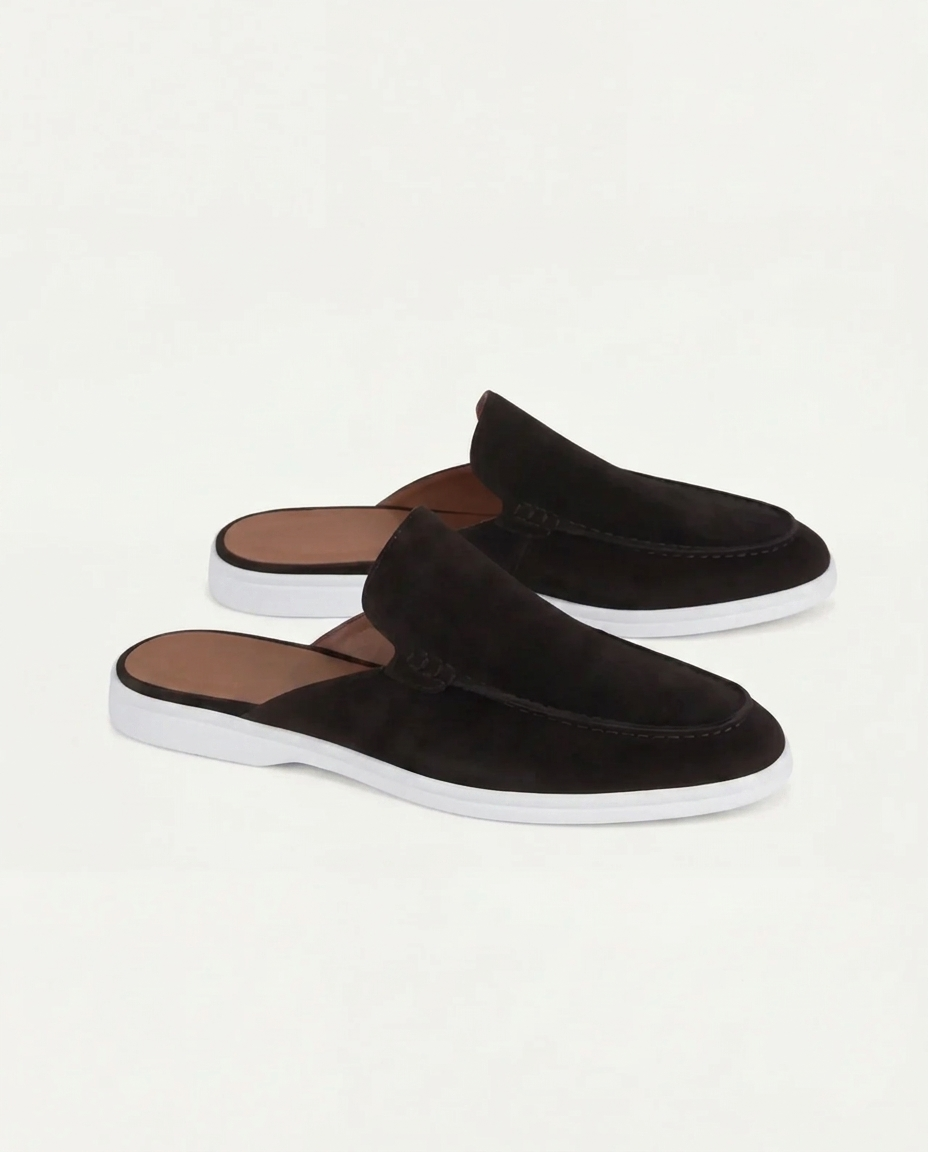 Yacht | Mule Uomo in Camoscio Nero con Tallone Aperto