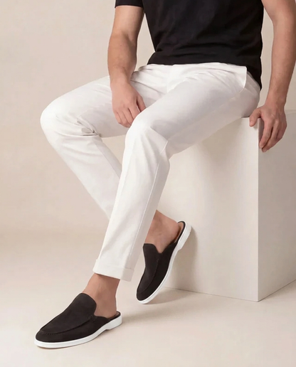 Yacht | Mule Uomo in Camoscio Nero con Tallone Aperto