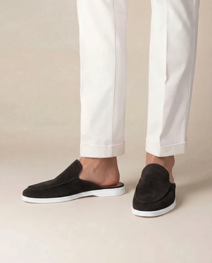 Yacht | Mule Uomo in Camoscio Nero con Tallone Aperto