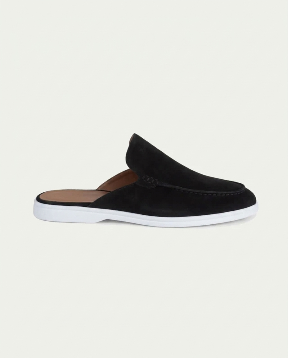 Yacht | Mule Uomo in Camoscio Nero con Tallone Aperto