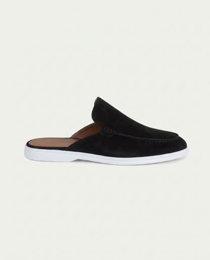 Yacht | Mule Uomo in Camoscio Nero con Tallone Aperto