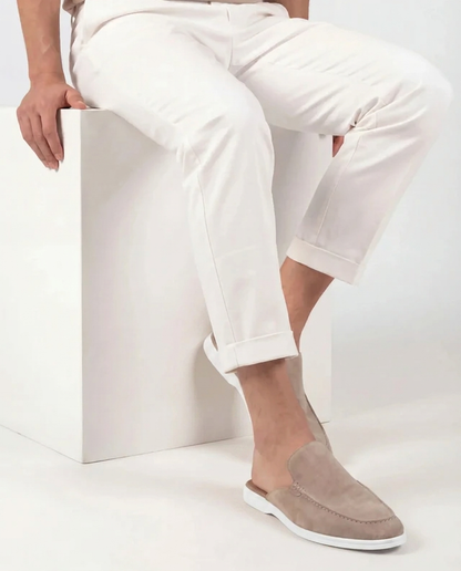 Yacht | Mule Uomo in Camoscio Beige con Tallone Aperto