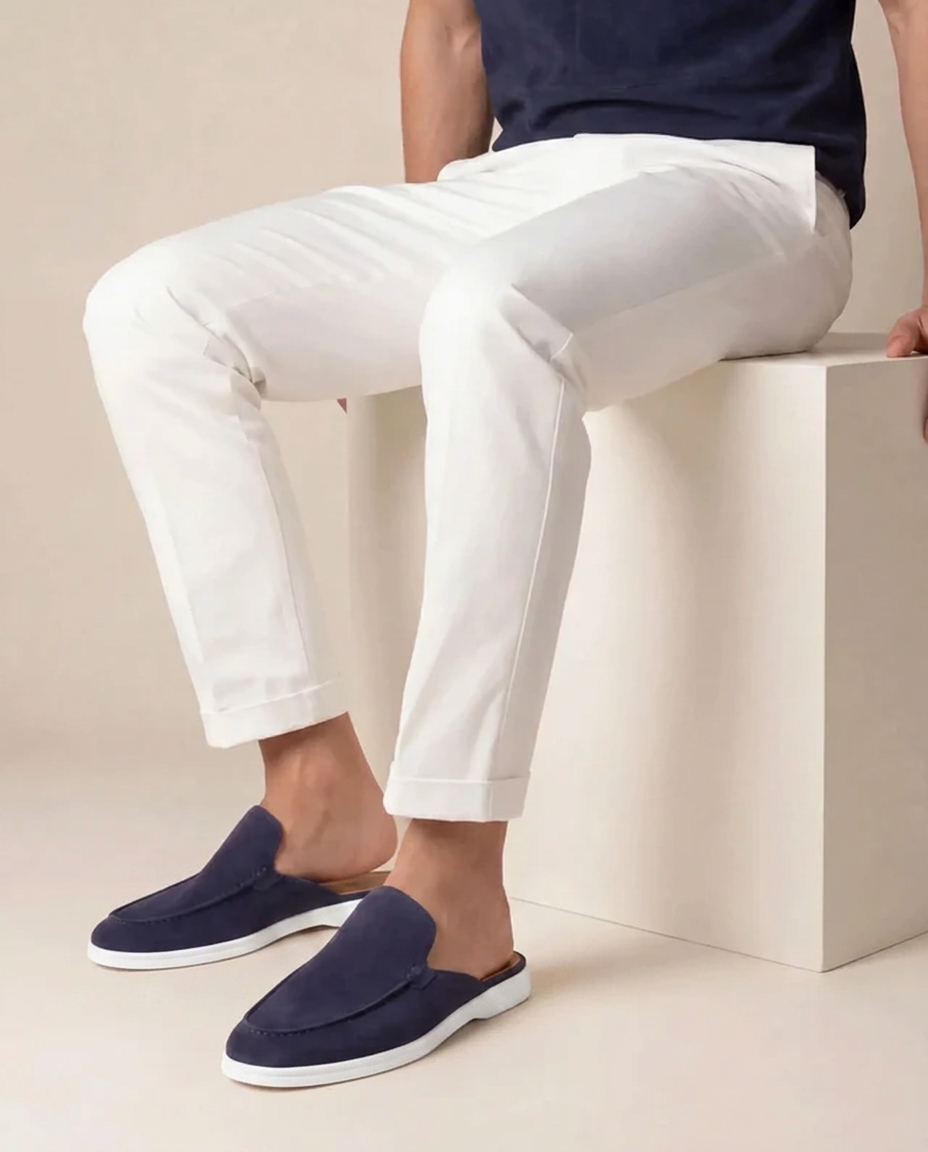 Mule uomo Yacht in camoscio blu navy | Slip-on elegante