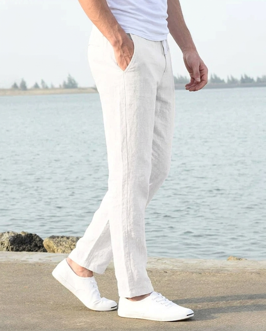 Pantaloni di Lino Uomo con Coulisse e Taglio Comodo